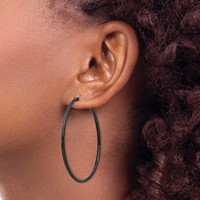 Chisel Stainless Steel Polished Black IP-plated 48mm Diameter 2mm Hoop Earrings view 4