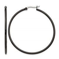 Chisel Stainless Steel Polished Black IP-plated 48mm Diameter 2mm Hoop Earrings view 1