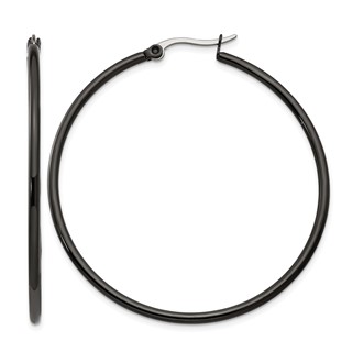 Chisel Stainless Steel Polished Black IP-plated 48mm Diameter 2mm Hoop Earrings