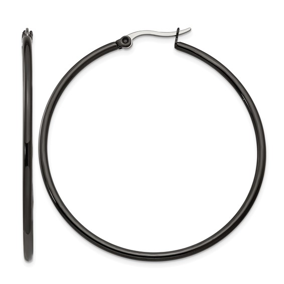 Chisel Stainless Steel Polished Black IP-plated 48mm Diameter 2mm Hoop Earrings