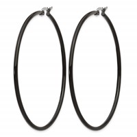Chisel Stainless Steel Polished Black IP-plated 60mm Diameter 2mm Hoop Earrings view 3