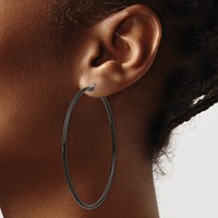 Chisel Stainless Steel Polished Black IP-plated 60mm Diameter 2mm Hoop Earrings view 4