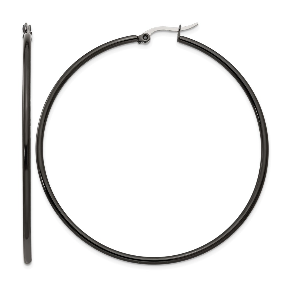 Chisel Stainless Steel Polished Black IP-plated 60mm Diameter 2mm Hoop Earrings