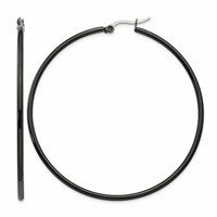 Chisel Stainless Steel Polished Black IP-plated 60mm Diameter 2mm Hoop Earrings view 1