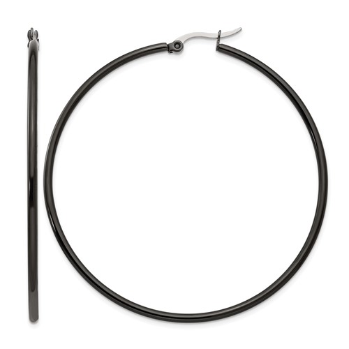 Chisel Stainless Steel Polished Black IP-plated 60mm Diameter 2mm Hoop Earrings