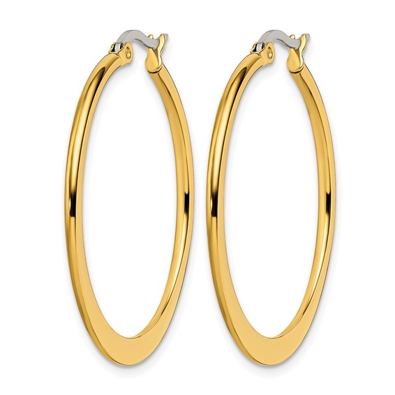 Chisel Stainless Steel Polished Yellow IP-plated Tapered 34mm Diameter Hoop Earrings