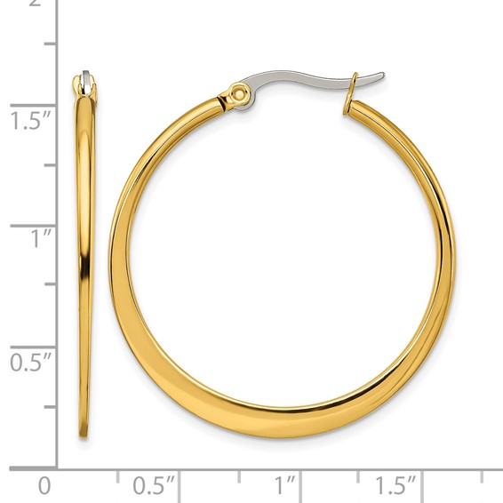Chisel Stainless Steel Polished Yellow IP-plated Tapered 34mm Diameter Hoop Earrings