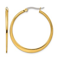 Chisel Stainless Steel Polished Yellow IP-plated Tapered 34mm Diameter Hoop Earrings view 1