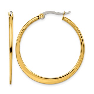 Chisel Stainless Steel Polished Yellow IP-plated Tapered 34mm Diameter Hoop Earrings