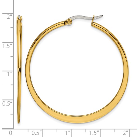 Chisel Stainless Steel Polished Yellow IP-plated Tapered 43mm Diameter Hoop Earrings