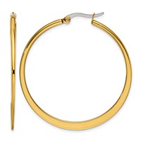 Chisel Stainless Steel Polished Yellow IP-plated Tapered 43mm Diameter Hoop Earrings view 1