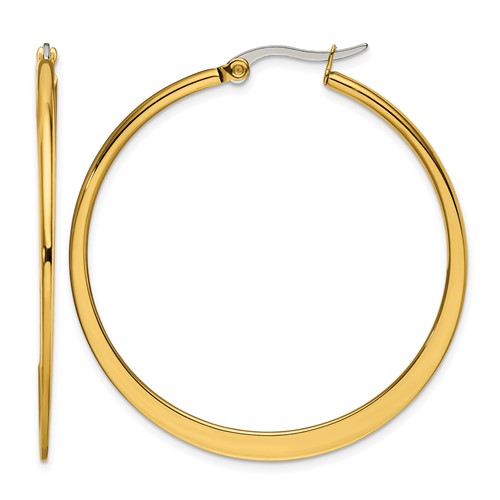 Chisel Stainless Steel Polished Yellow IP-plated Tapered 43mm Diameter Hoop Earrings