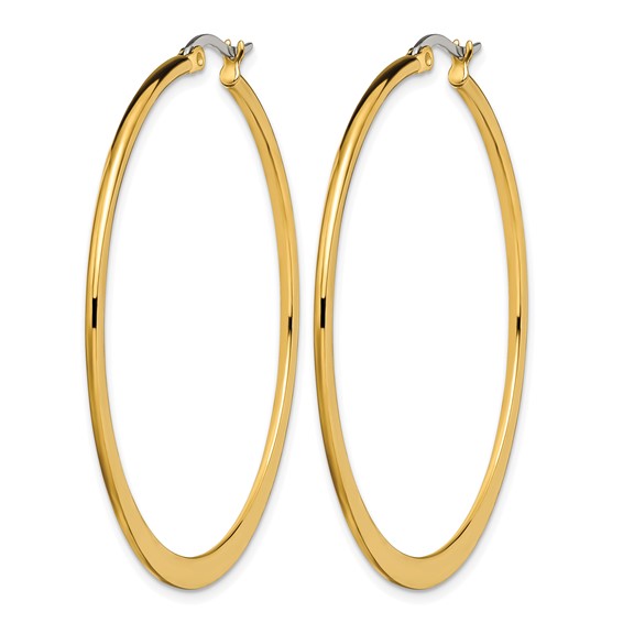 Chisel Stainless Steel Polished Yellow IP-plated Tapered 50mm Diameter Hoop Earrings