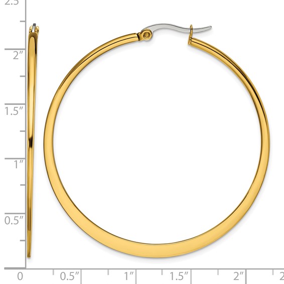 Chisel Stainless Steel Polished Yellow IP-plated Tapered 50mm Diameter Hoop Earrings