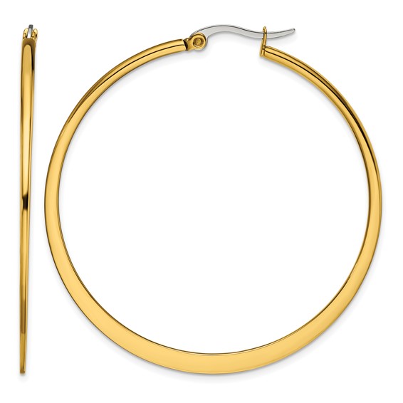 Chisel Stainless Steel Polished Yellow IP-plated Tapered 50mm Diameter Hoop Earrings