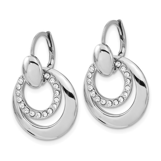 Stainless Steel Polished CZ Circles Leverback Earrings