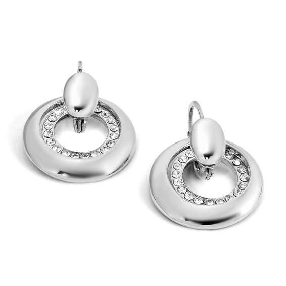 Stainless Steel Polished CZ Circles Leverback Earrings