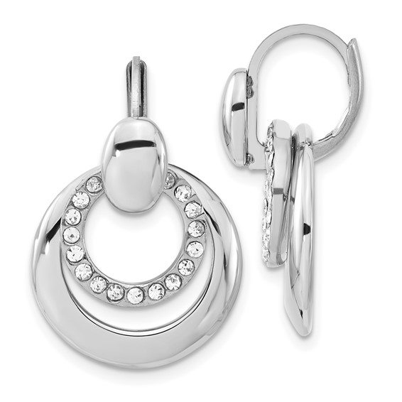 Stainless Steel Polished CZ Circles Leverback Earrings