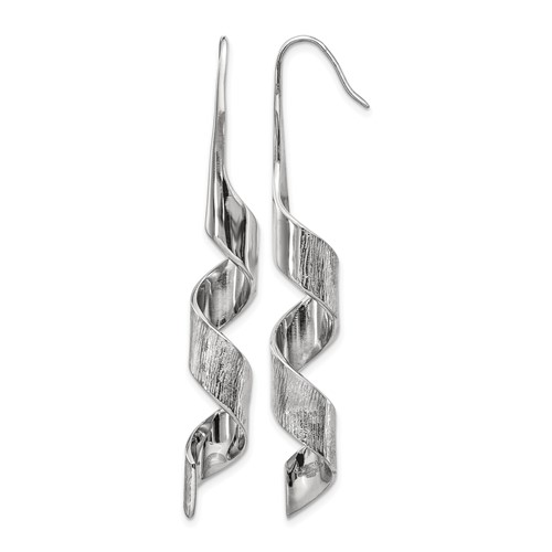 Chisel Stainless Steel Polished and Textured Swirl Shepherd Hook Earrings