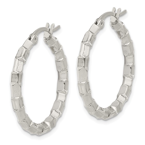 Stainless Steel Polished & Textured Round Hoop Earrings