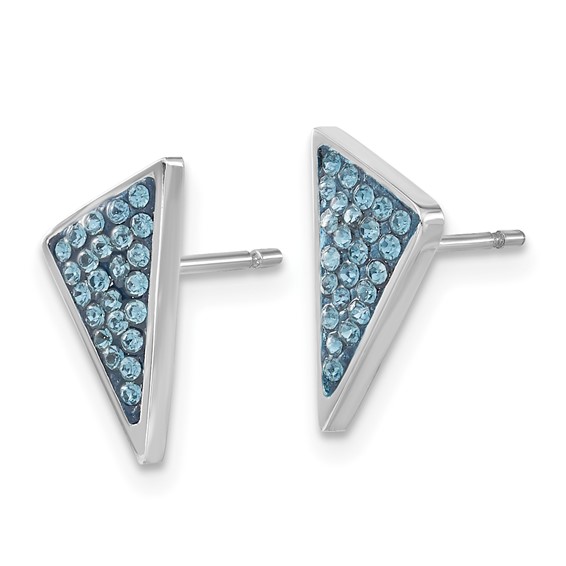 Stainless Steel Blue Crystal Triangles Post Earrings