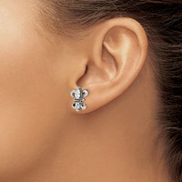 Stainless Steel Antiqued Polished & Textured Earring with CZ Fleur De Lis Post view 4