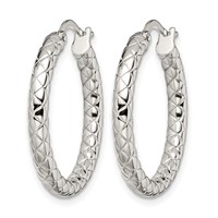 Chisel Stainless Steel Polished and Textured Hollow Hoop Earrings view 3
