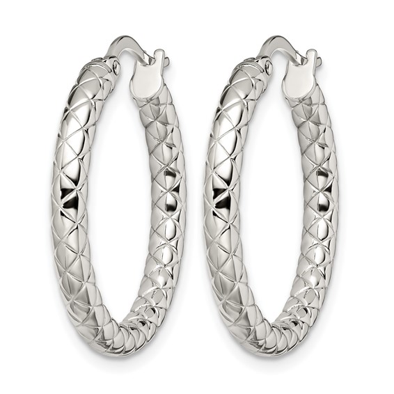 Chisel Stainless Steel Polished and Textured Hollow Hoop Earrings