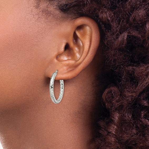Chisel Stainless Steel Polished and Textured Hollow Hoop Earrings