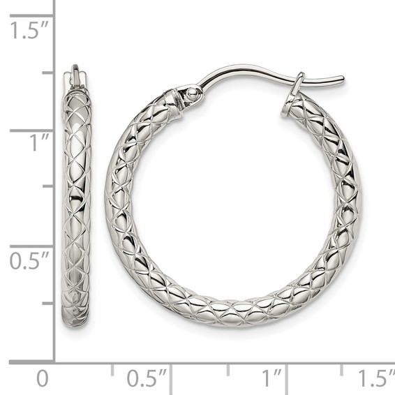 Chisel Stainless Steel Polished and Textured Hollow Hoop Earrings