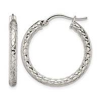 Chisel Stainless Steel Polished and Textured Hollow Hoop Earrings view 1