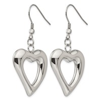 Chisel Stainless Steel Polished Heart Shepherd Hook Dangle Earrings view 3