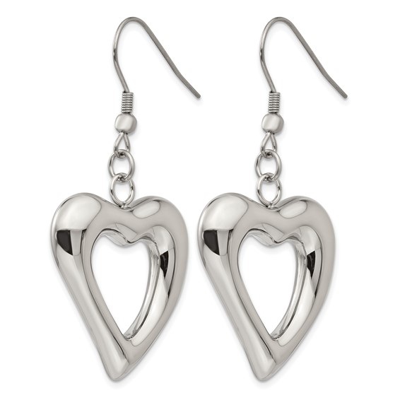 Chisel Stainless Steel Polished Heart Shepherd Hook Dangle Earrings