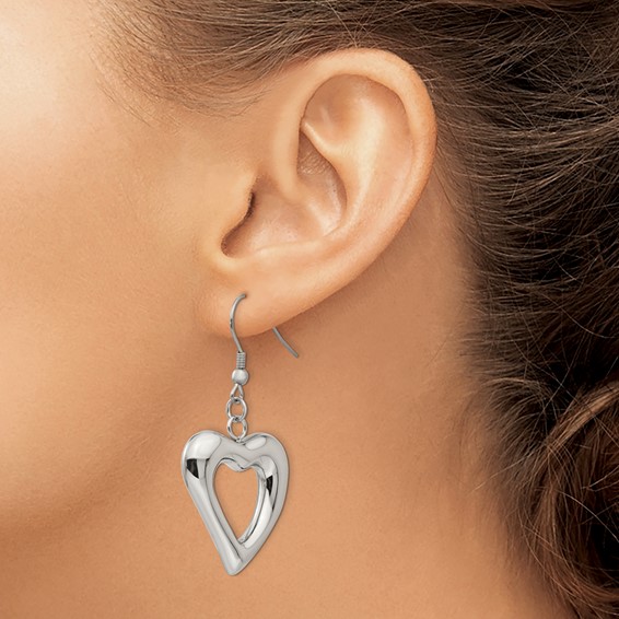 Chisel Stainless Steel Polished Heart Shepherd Hook Dangle Earrings