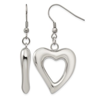 Chisel Stainless Steel Polished Heart Shepherd Hook Dangle Earrings