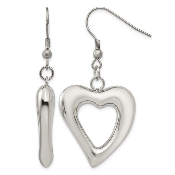 Chisel Stainless Steel Polished Heart Shepherd Hook Dangle Earrings