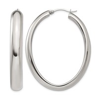 Chisel Stainless Steel Polished Hollow Oval Hoop Earrings view 1