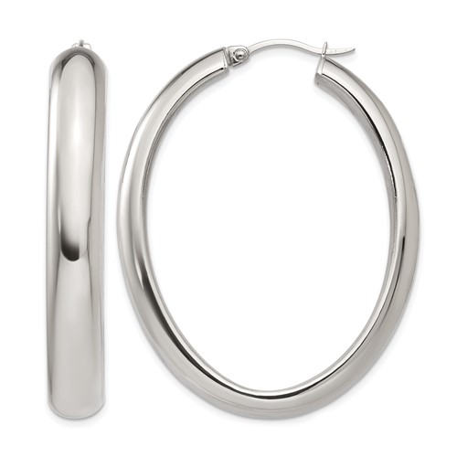 Chisel Stainless Steel Polished Hollow Oval Hoop Earrings