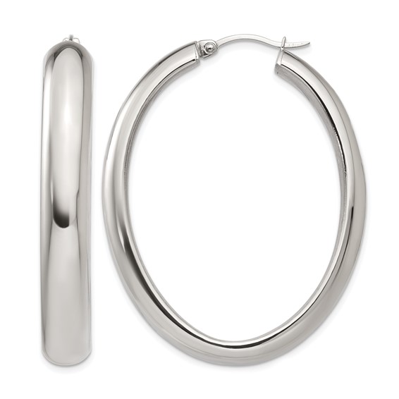 Chisel Stainless Steel Polished Hollow Oval Hoop Earrings