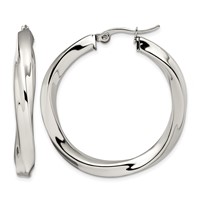 Chisel Stainless Steel Polished Hollow Twisted Hoop Earrings view 1