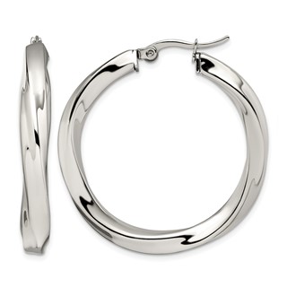 Chisel Stainless Steel Polished Hollow Twisted Hoop Earrings