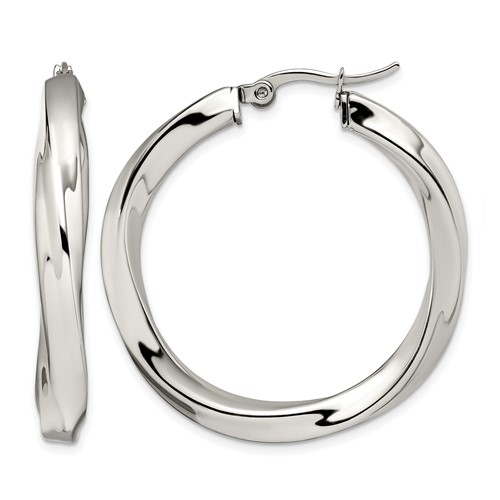 Chisel Stainless Steel Polished Hollow Twisted Hoop Earrings
