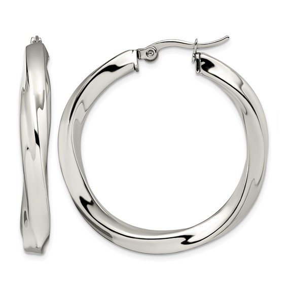 Chisel Stainless Steel Polished Hollow Twisted Hoop Earrings