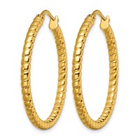 Chisel Stainless Steel Polished and Textured Yellow IP-plated Hollow Hoop Earrings view 3