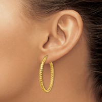 Chisel Stainless Steel Polished and Textured Yellow IP-plated Hollow Hoop Earrings view 4