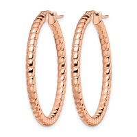 Chisel Stainless Steel Polished and Textured Rose IP-plated Hollow Hoop Earrings view 3