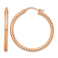 Chisel Stainless Steel Polished and Textured Rose IP-plated Hollow Hoop Earrings view 1