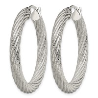 Chisel Stainless Steel Polished and Textured Hollow Hoop Earrings view 3