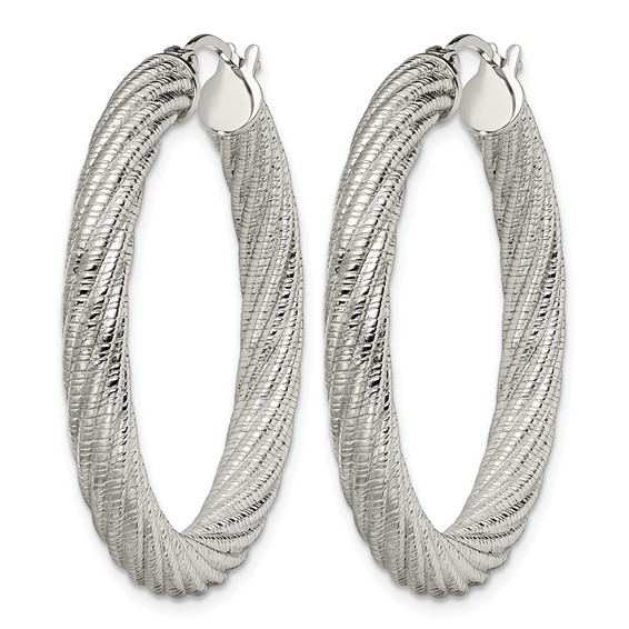 Chisel Stainless Steel Polished and Textured Hollow Hoop Earrings