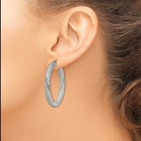 Chisel Stainless Steel Polished and Textured Hollow Hoop Earrings view 4